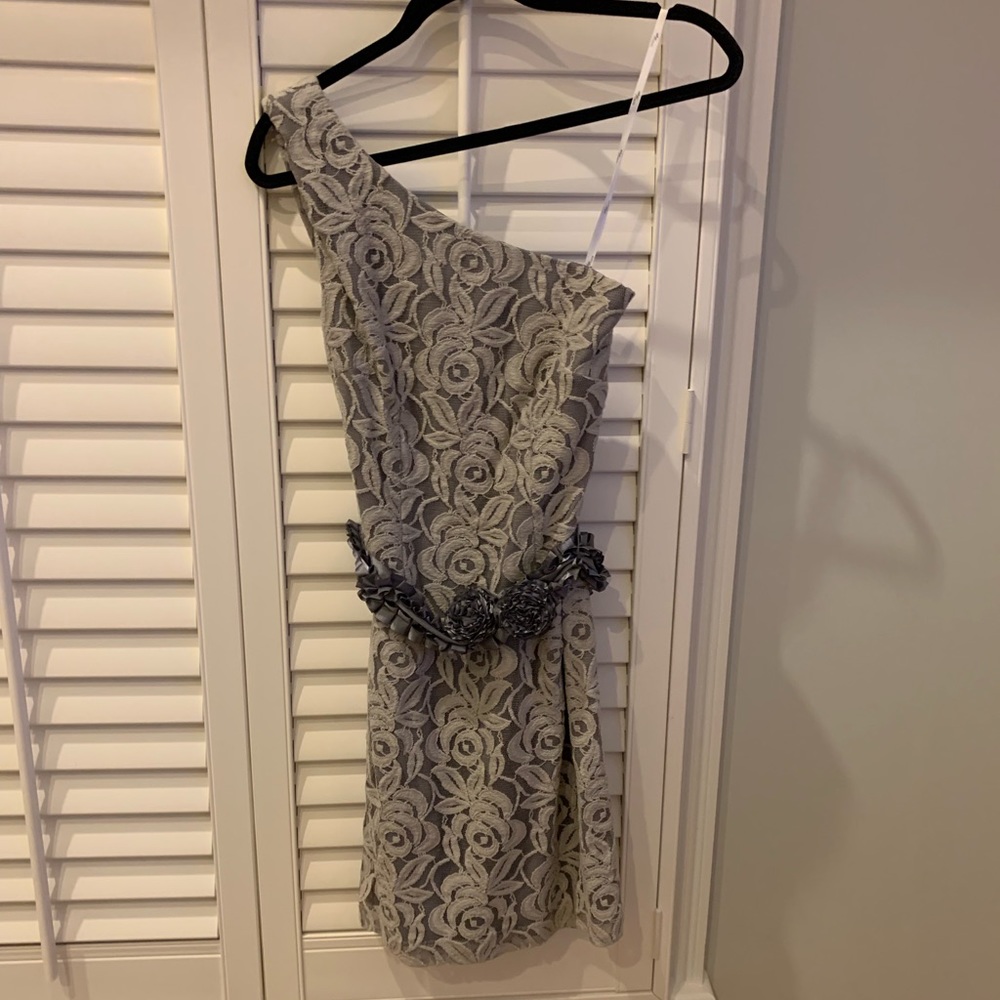 Floral Pattern Gray/Silver One-Shoulder cocktail